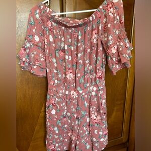 Women’s pink floral off the shoulder romper size small